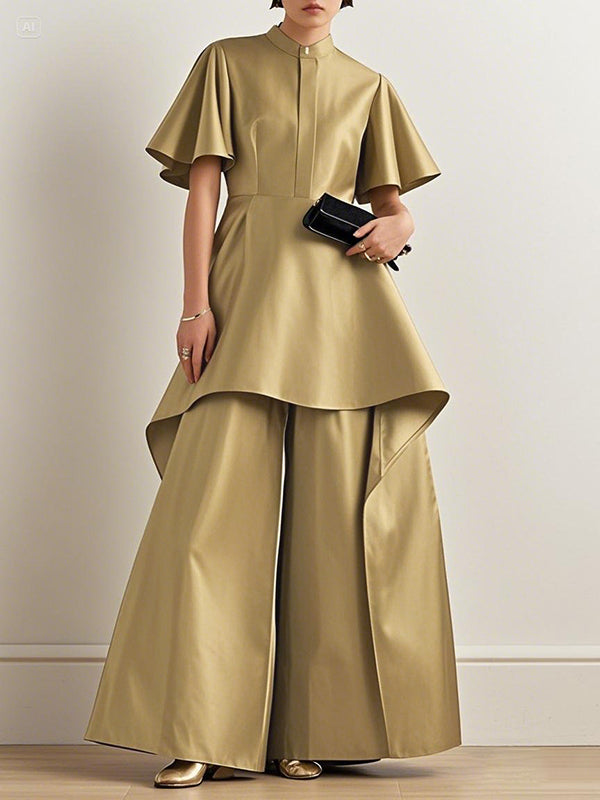 High Waisted Loose Shiny Solid Color Pants Trousers