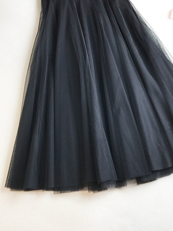 Solid Color Loose Elastic-Waist Mesh Skirt