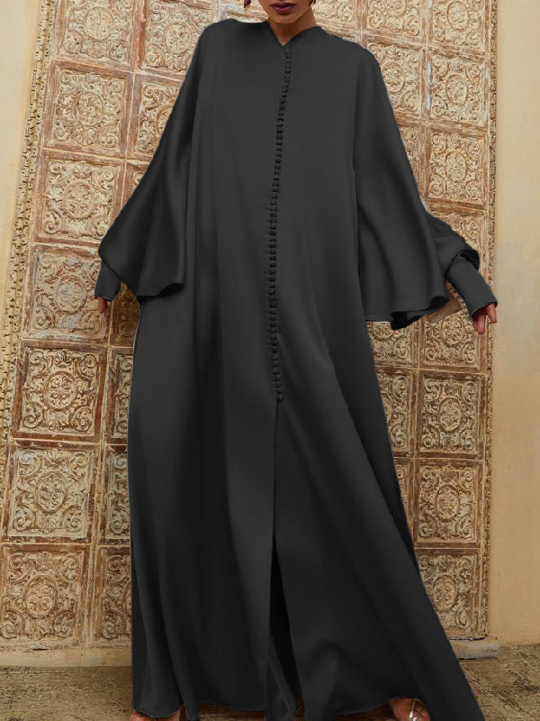 Batwing Sleeves Solid Color Split-Front Maxi Dresses