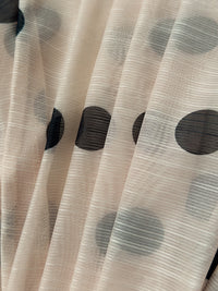 Long Sleeves Loose Buttoned Elasticity Polka-Dot Ruffle Trim See-Through V-Neck Blouses&Shirts Tops