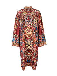 Long Sleeves Loose Contrast Color Printed Mock Neck Midi Dresses