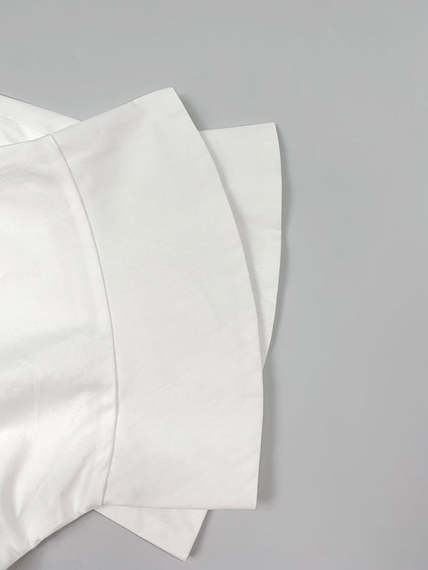 Half Sleeves Loose Buttoned Solid Color Lapel Blouses&Shirts Tops