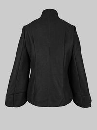 Flared Buttoned Solid Color High Neck Jackets&Coats Outerwear Woolen Coat
