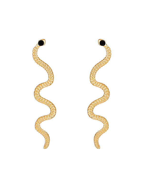 Geometric Rhine Stones Snake Shape Solid Color Drop Earrings