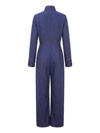 Zipper Long Sleeves Wide Leg Stand Collar Jumpsuits