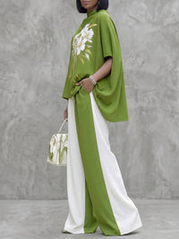 Contrast Color Pockets High Waisted Wide Leg Trousers Casual Pants Bottoms