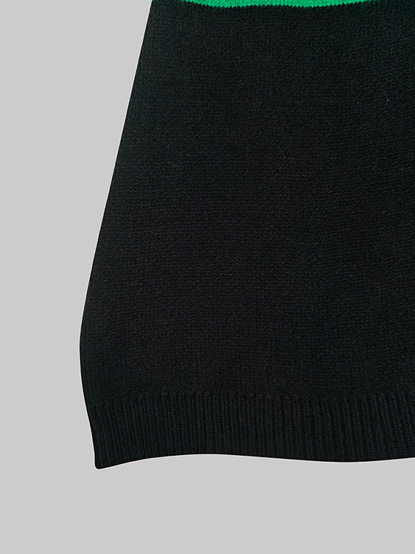 Contrast Color Split-Joint Flared Sleeves High-Low High Neck Sweater Tops Pullovers