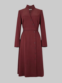Buttoned Pockets Solid Color Split-Joint A-Line High Waisted Stand Collar Midi Dresses