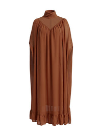 Cape Irregularity Layered Pleated Ruffled See-Through Solid Color Split-Joint High Neck Maxi Dresses