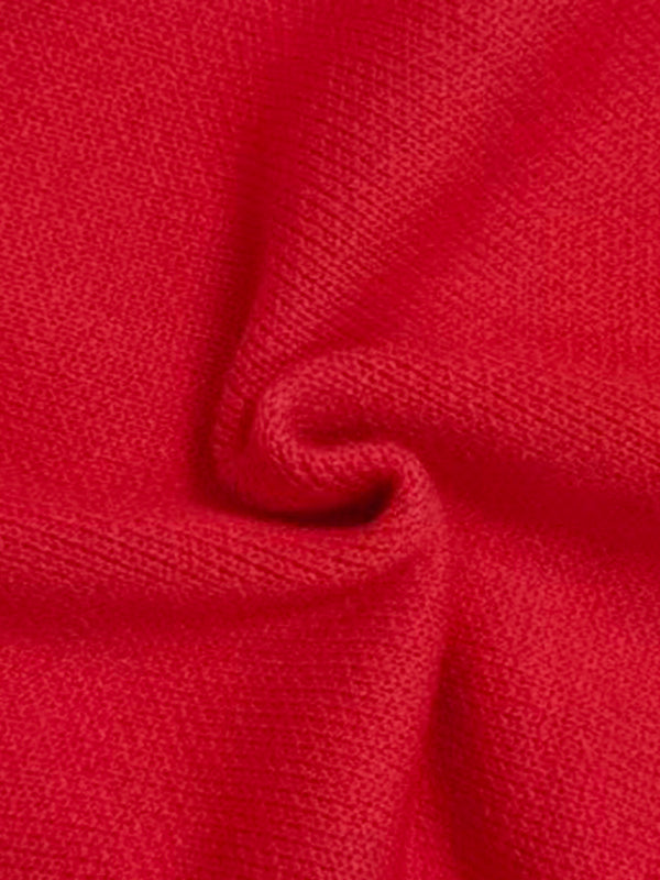 Long Sleeves Loose Beaded Solid Color Split-Side High Neck Sweater Tops