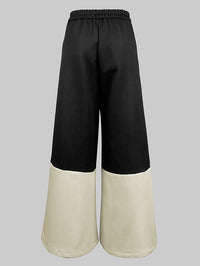 Contrast Color No Belt Pleated Pockets High Waisted Loose Trousers Pants