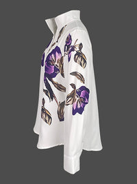 Flower Print Long Sleeves Loose Stand Collar Blouses&Shirts Tops