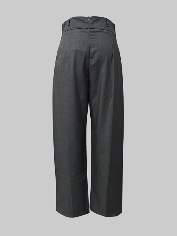 Column No Belt Solid Color Casual Pants Bottoms Trousers