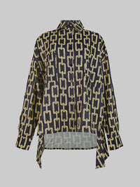 Printed Split-Joint High-low Long Sleeves Blouses