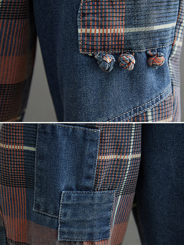 Original Artistic Retro Plaid Jean Pants