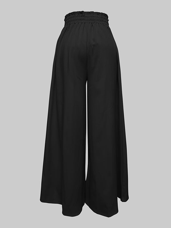 Loose Wide Leg Drawstring Solid Color Casual Pants Bottoms Trousers