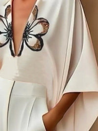 Batwing Sleeves High-Low Flower Print V-Neck Blouses&Shirts Tops