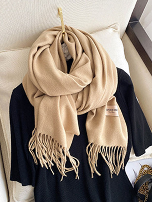 Solid Color Tasseled Scarf Scarfs&Hats