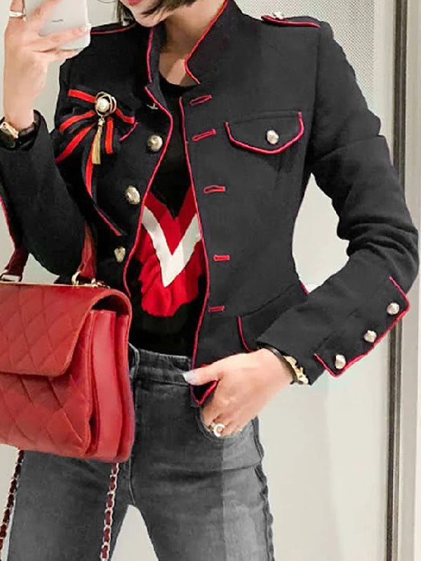 Long Sleeves Loose Buttoned Split-Joint Stand Collar Jackets Outerwear