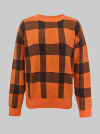 Contrast Color Plaid Long Sleeves Mock Neck Sweater Tops
