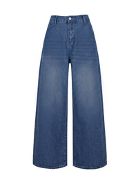 Loose Wide Leg Pockets Solid Color Jean Pants Bottoms