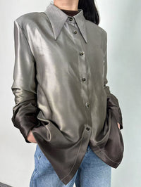 Buttoned Gradient Long Sleeves Lapel Blouses&shirts Tops