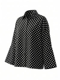 Long Sleeves Loose Buttoned Contrast Color Polka-Dot Split-Joint Lapel Blouses&Shirts Tops