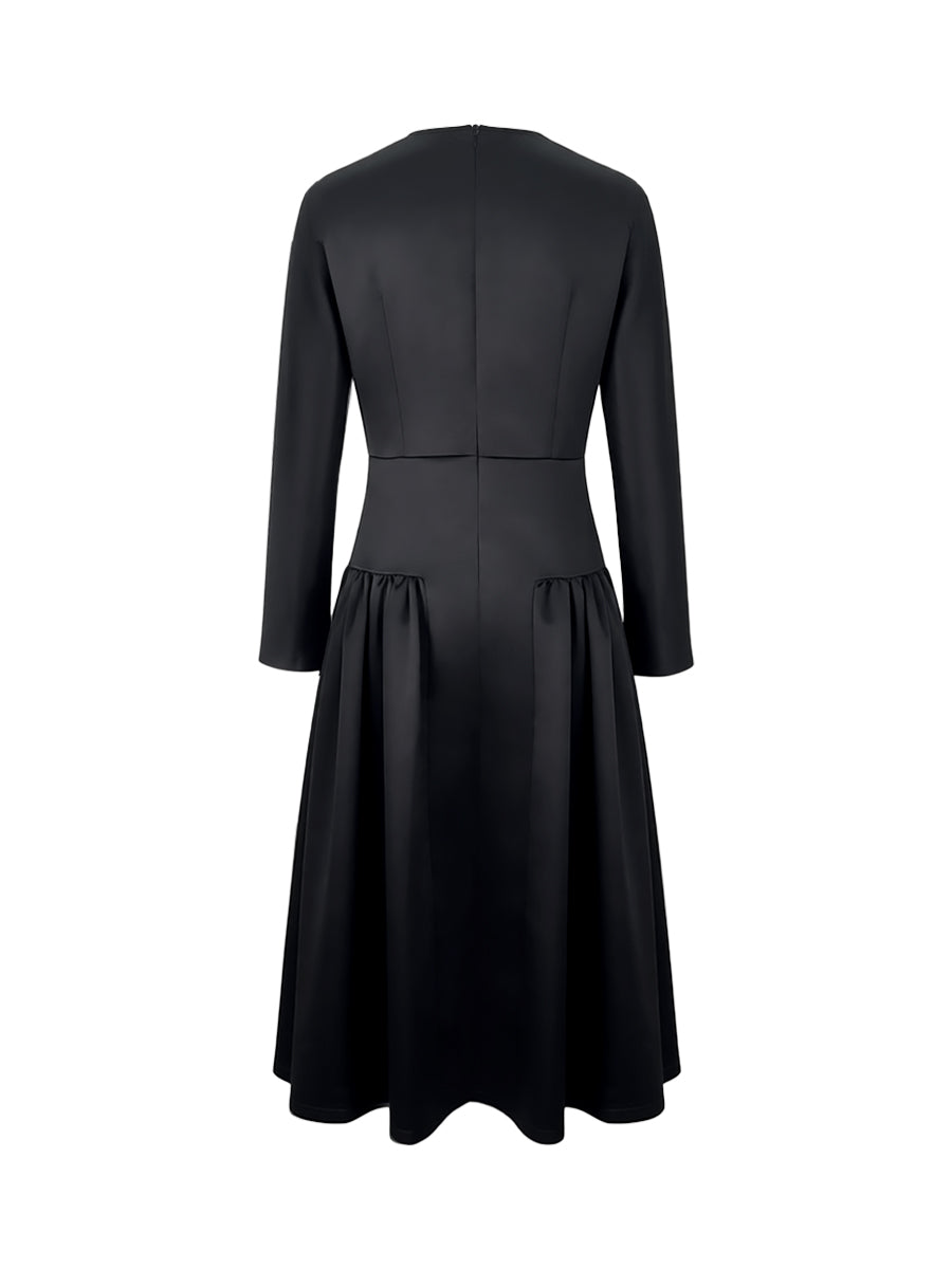 Solid Color Long Sleeves Round-Neck Midi Dresses