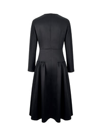 Solid Color Long Sleeves Round-Neck Midi Dresses