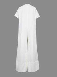 Buttoned Pockets Solid Color Loose Short Sleeves V-neck Jumpsuits