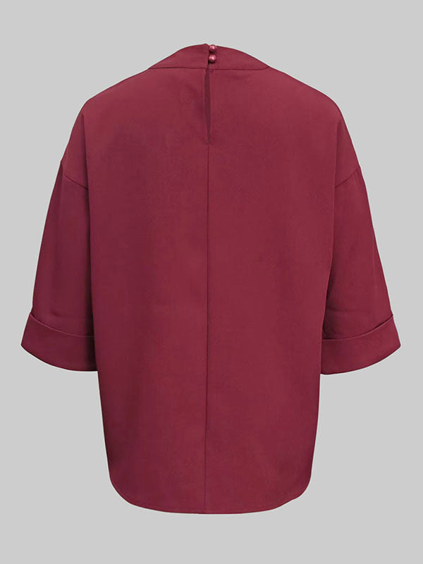 Solid Color Long Sleeves Loose Round-Neck Hoodies&Sweatshirt Tops