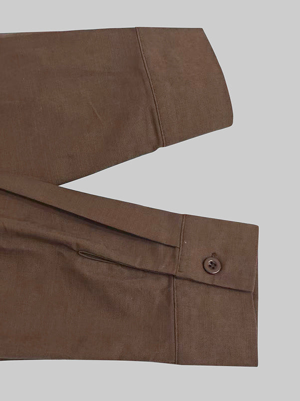 Loose Puff Sleeves Pleated Solid Color Split-Joint Lapel Maxi Dresses Shirt Dress