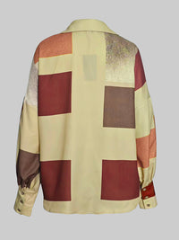 Long Sleeves Loose Buttoned Contrast Color Plaid Lapel Blouses&Shirts Tops