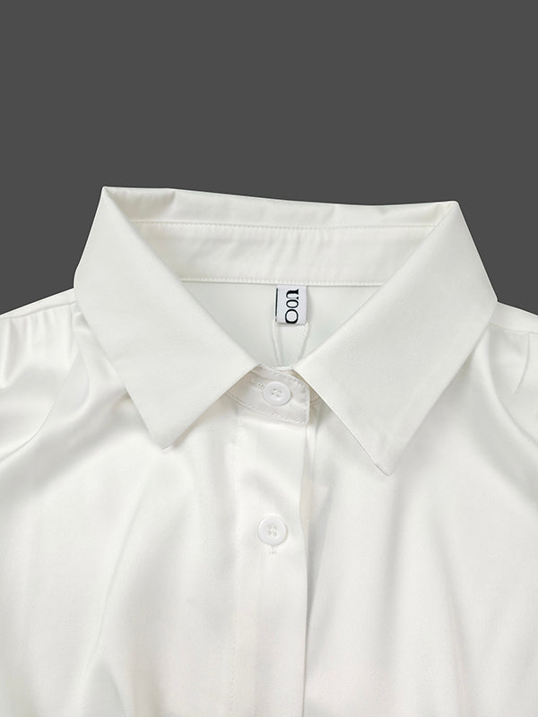 Double Layered Elasticity Solid Color Tied Flared Sleeves Long Sleeves V-Neck Blouses&Shirts Tops