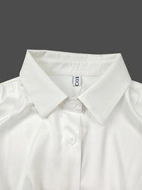 Double Layered Elasticity Solid Color Tied Flared Sleeves Long Sleeves V-Neck Blouses&Shirts Tops