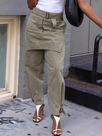 Loose Buckle Solid Color Split-Joint Pants Trousers