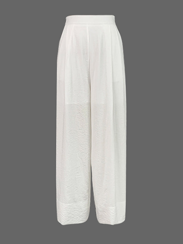 High Waisted Loose Elasticity Solid Color Split-Joint Pants Trousers