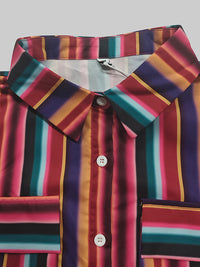 Split-Joint Striped Long Sleeves Loose Lapel Shirt Dress Maxi Dresses