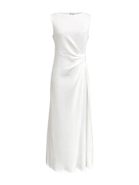 Sleeveless Gauze Pleated Solid Color Split-Joint Round-Neck Evening Dresses Maxi Dresses