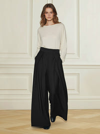 Pleated Solid Color High Waisted Loose Pants