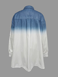 Gradient Printed Split-Joint Split-side High-low Loose Lapel Blouses&shirts Tops