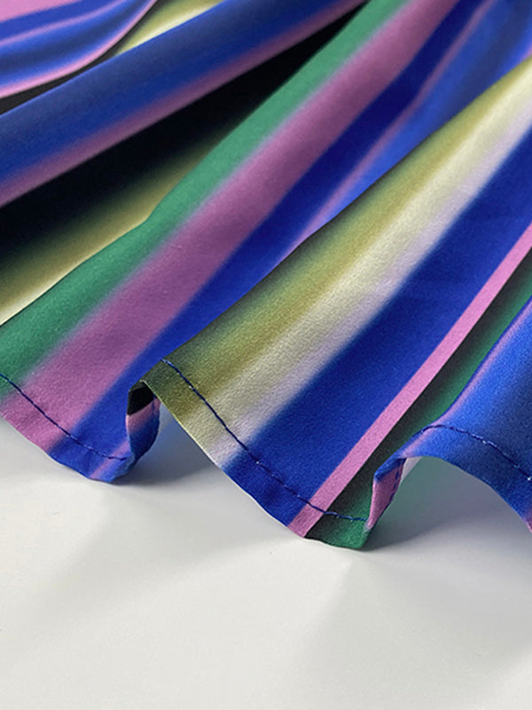 Split-Joint Striped Long Sleeves Loose Lapel Shirt Dress Maxi Dresses