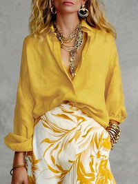 Long Sleeves Loose Buttoned Solid Color Lapel Blouses&Shirts Tops