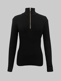 Long Sleeves Skinny Solid Color Zipper High Neck Pullovers