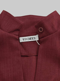 Buttoned Pockets Solid Color Split-Joint A-Line High Waisted Stand Collar Midi Dresses