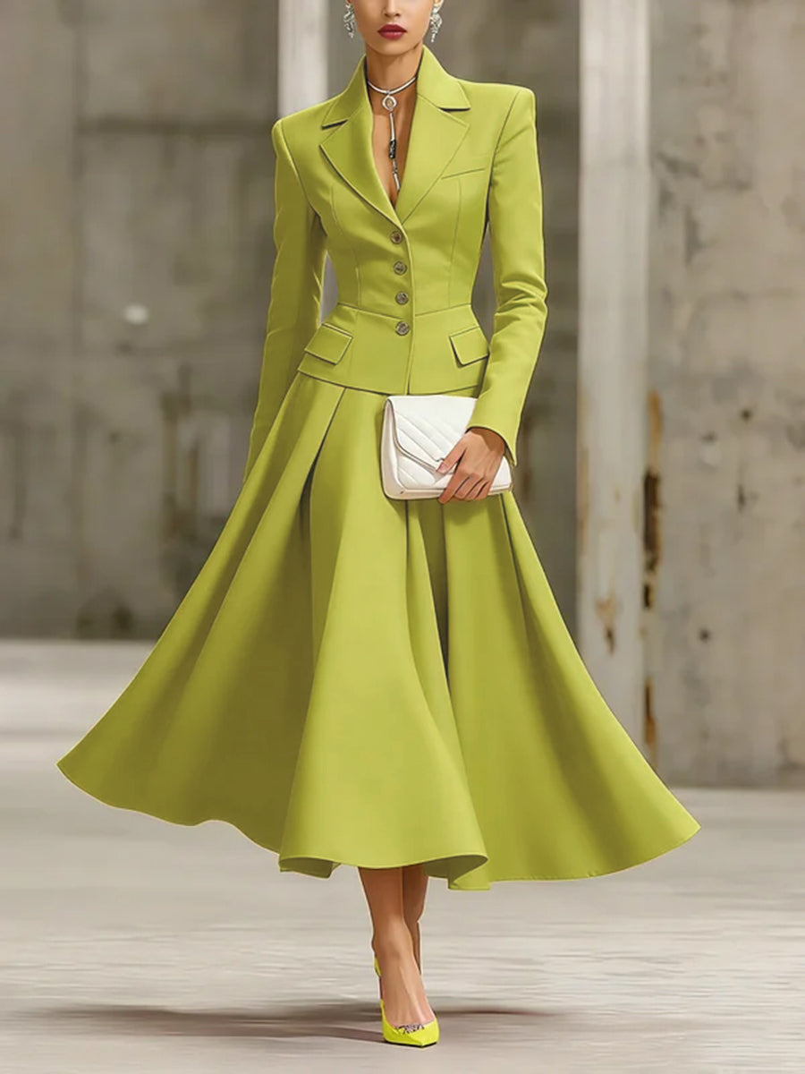 Long Sleeves Skinny Buttoned Solid Color Split-Joint Notched Collar Blazer Outerwear