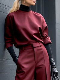 Solid Color Long Sleeves Loose Round-Neck Hoodies&Sweatshirt Tops