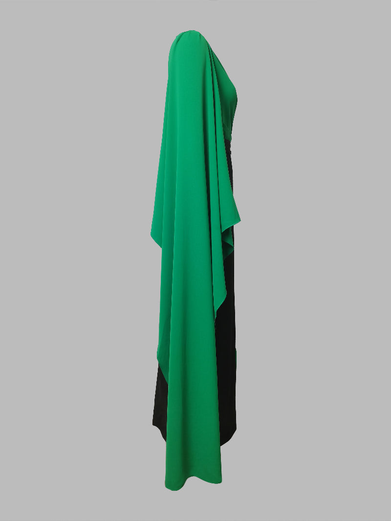 Batwing Sleeves Bandage Contrast Color Split-Front Zipper V-Neck Evening Dresses
