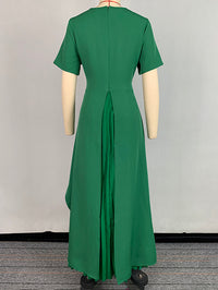 A-Line High Waisted Pleated Solid Color Split-Joint Round-Neck Maxi Dresses