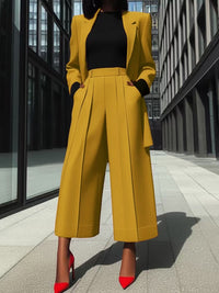 Solid Color Split-Joint High Waisted Wide Leg Trousers Pants